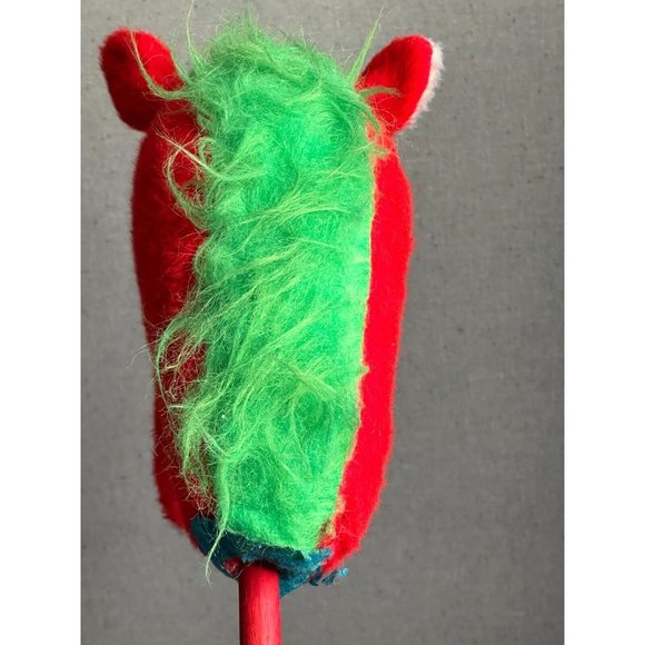 RARE Vintage Broom Stick Riding Horse Pony Plush Toy 40s Red white-Green Hair - Picture 3 of 9